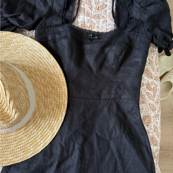 Reformation Evianna Black Linen Puff Sleeve Mini Dress 2 - Picture 4 of 11